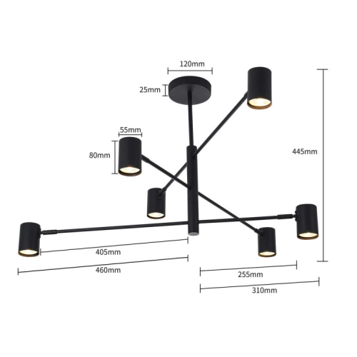 Lampa podsufitowa SNOW czarna 6x50W GU10 Light Prestige